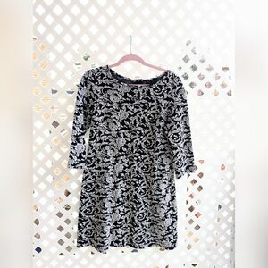 True Envy Stretch Black & White Floral Half Sleeve Skater Dress
